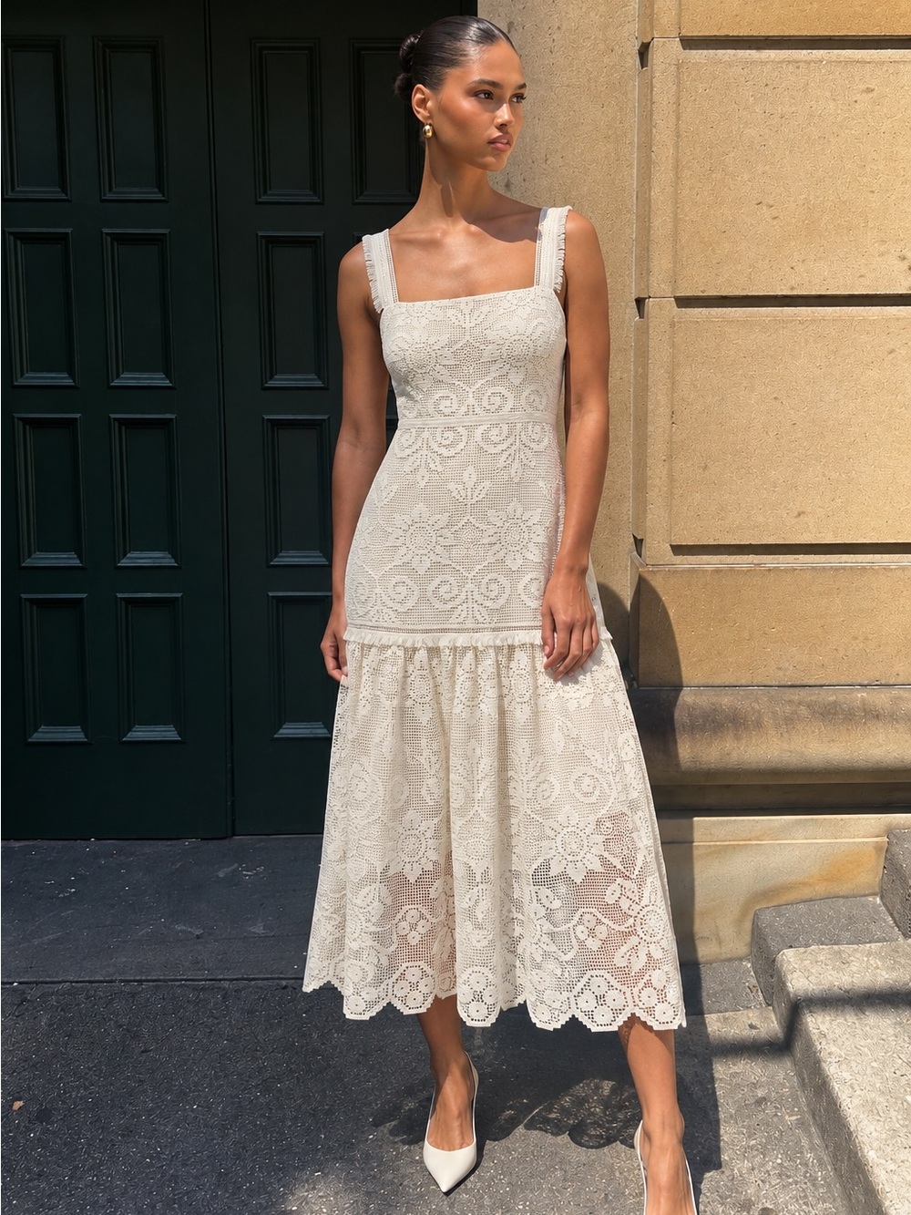 Kobi Halperin Mona Ivory Crochet Lace Midi Dress Size 4 NWT
